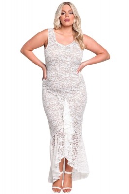 L542P-2 Rochie plus size de ocazie, din dantela cu motive florale foto