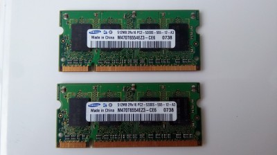 KIT DUAL-CHANNEL laptop Samsung 1 GB / DDR2 / 667 MHz / PC2-5300 (2 x 512) foto