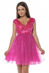 H534-55 Rochie babydoll, de ocazie, cu tulle si detalii brodate foto