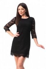 W566-1 Rochie neagra, de cocktail, din dantela, model eye lash foto