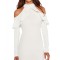 W554-2 Rochie cu maneci lungi, guler inalt si umerii goi accesorizati cu volanas
