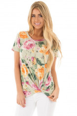 BL916-12 Tricou cu imprimeu floral si aspect innodat in partea de jos foto