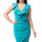 A539-442 Rochie eleganta de seara, turquoise, cu volanase