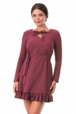 E541-11 Rochie scurta casual, din jerseu, accesorizata cu cordon si volanas foto