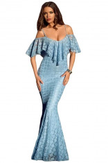 G491-411 Rochie eleganta, tip sirena, cu dantela si volanas pe umeri foto