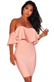Cumpara ieftin BAN461-5 Rochie bandage sexy cu umerii goi si volanas