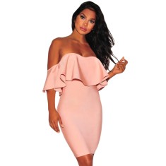 BAN461-5 Rochie bandage sexy cu umerii goi si volanas