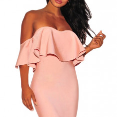 BAN461-5 Rochie bandage sexy cu umerii goi si volanas