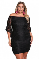 L545P-1 Rochie plus size de seara, din dantela, cu umerii goi si maneci tip clopot foto