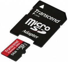 Card de memorie Transcend microSDXC, 64GB, Clasa 10, UHS-I + Adaptor foto