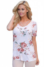 BL913-23 Tricou casual cu imprimeu floral si decolteu accesorizat cu doua bretele subtiri in V foto