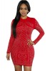 Rochie Rosie Scurta Mulata E471-3, Maneci Lungi, Guler Inalt, Nituri Aurii, Club/Seara, Marimea M