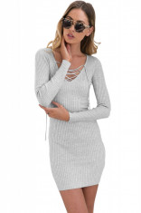 K513-18 Rochie casual, de zi, cu aspect raiat, maneci lungi si decolteu in V foto