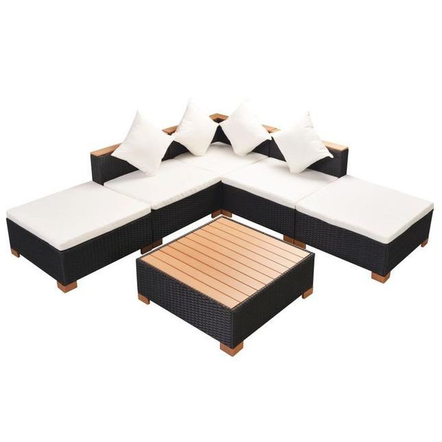 Set mobilier de gradina 15 piese, poliratan, blat WPC, negru foto mare Set mobilier de gradina 15 piese, poliratan, blat WPC, negru foto mare