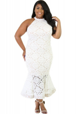 Y512-2 Rochie lunga tip sirena, din dantela florala - plus size foto