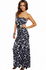 R295-99 Rochie de seara pe un umar cu model animal print foto