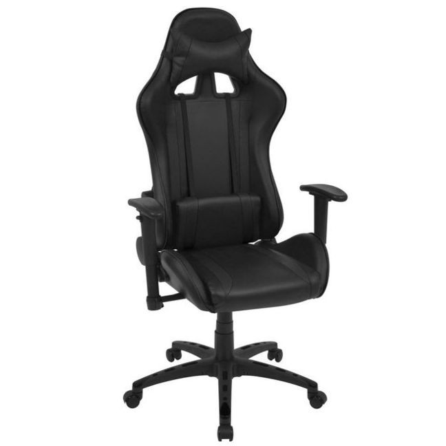 Scaun birou rabatabil, design racing, piele artificiala, negru foto mare Scaun birou rabatabil, design racing, piele artificiala, negru foto mare