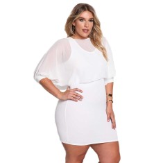 X558P-2 Rochie plus size scurta, accesorizata cu top din chiffon in partea superioara