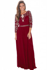 M593-81 Rochie maxi de ocazie cu broderie si maneci lungi foto