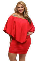 Y500P-3 Rochie rosie casual, cu model suprapus si umerii goi - Plus Size foto