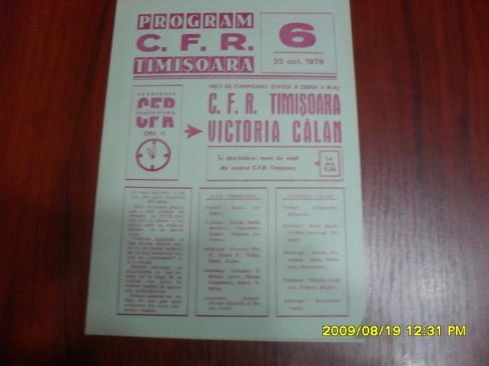 Program CFR Timisoara - Victoria Calan