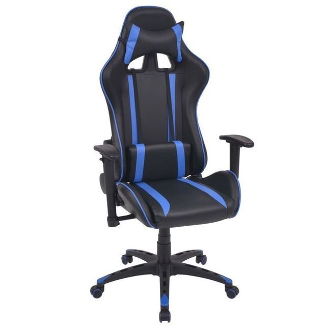 Scaun rabatabil, design racing, piele artificiala, albastru foto mare Scaun rabatabil, design racing, piele artificiala, albastru foto mare