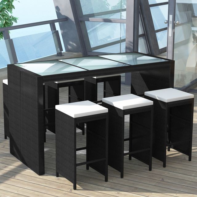 Set mobilier bar de gradina din poliratan 13 piese, Negru foto mare Set mobilier bar de gradina din poliratan 13 piese, Negru foto mare