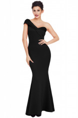 L547-1 Rochie neagra de ocazie, tip sirena, model pe un umar foto