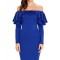 L543-4 Rochie albastra de cocktail, cu umerii goi, maneci lungi si volanase