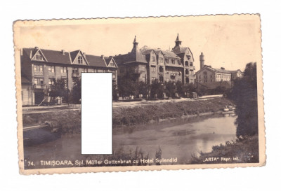 CP Timisoara - Spl Muller Guttenbrun cu hotel Splendid, circulata, 1938 foto