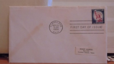 U S A - PLIC PRIMA ZI CIRCULAT- CLEVELAND 1958 - OHIO - STAMPILA SPECIALA. foto
