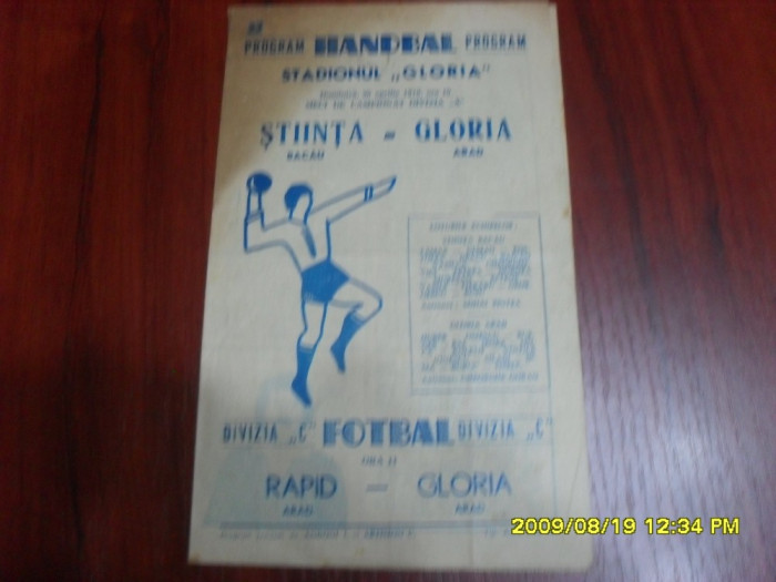 Program fotbal-handbal Gloria Arad - Rapid Arad
