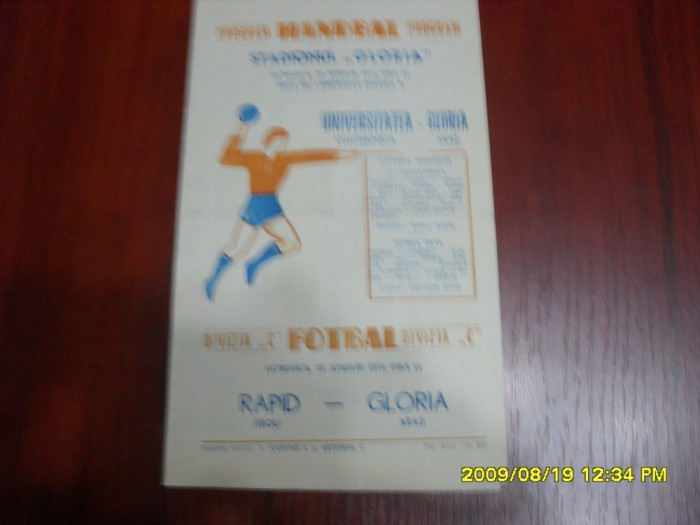 Program fotbal-handbal Gloria Arad - Rapid Jibou
