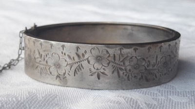 BRATARA argint FRANTA 1900 art nouveau FLORI gravate manual SPLENDIDA rara foto