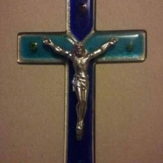 Crucifix vechi de perete cu vitraliu,crucifix vechi cu vitralii,20/13 T GRATUIT