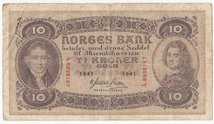 NORVEGIA 10 KRONER 1941 F