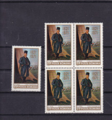 ROMANIA 1971 LP 753-150 ANI DE LA MOARTEA LUI TUDOR VLADIMIRESCU BLOC 4+1 MNH foto