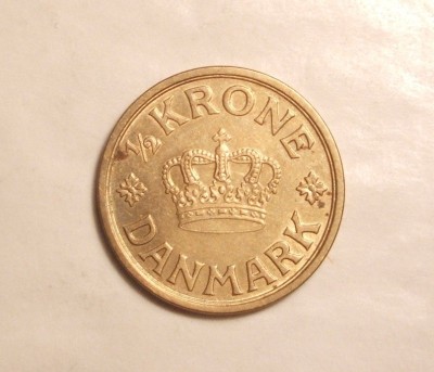 DANEMARCA 1/2 KRONE 1939 -UNC / RARITATE foto
