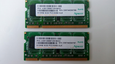 KIT DUAL-CHANNEL laptop Apacer 1 GB / DDR2 / 667 MHz / PC2-5300 (2 x 512) foto