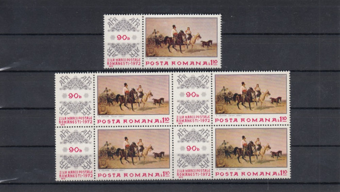 ROMANIA 1972 LP 812 ZIUA MARCII POSTALE ROMANESTI BLOC 4 + 1 MNH