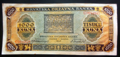 Bancnota MILITARA FASCISTA 1000 KUNA - CROATIA, anul 1943 * Cod 05 foto