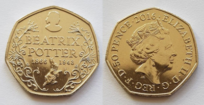 MAREA BRITANIE █ MONEDE COMEMORATIV █ 50 Pence 2016 █ 150 ANI BEATRIX POTTER UNC foto