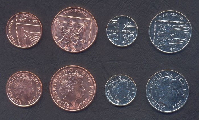 MAREA BRITANIE █ SET DE MONEDE █ 1+2+5+10 Pence 2015 █ 4th portrait █ UNC