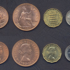 MAREA BRITANIE █ SET MONEDE █ 1/2 + 1 Penny + 3 + 6 Pence █ 1966-1967 █ UNC