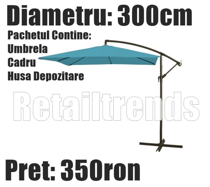 Umbrela Copertina Parasolar Terasa Gradina Modern Brat Lateral 3M + Husa Turcoaz Umbrela Copertina Parasolar Terasa Gradina Modern Brat Lateral 3M + Husa Turcoaz