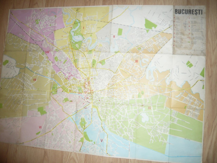 Harta Bucurestiului RPR ,dim= 97x68 , legenda patata