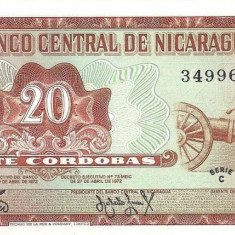 NICARAGUA █ bancnota █ 20 Cordobas █ 1972 █ P-124 █ SERIE C █ UNC █ necirculata