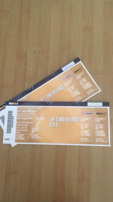 Bilete concert Beyonce&amp;Jay-z - Milano - 6 iulie 2018 (2 buc)