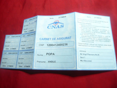 Carnet de Asigurat CNSAS 1999 foto