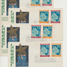 Romania Exil 1963 set 4 plicuri FDC Craciun in inchisoare comunista